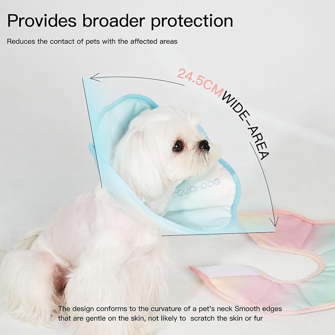 Touchdog Foldable Dog Cone Collar for Cats & Dogs - Adjustable Soft Recovery Collar with Waterproof PU Coating, Lightweight Design, 24.5cm/9.6in Wide Barrier (Blue Gradient Color, XL)