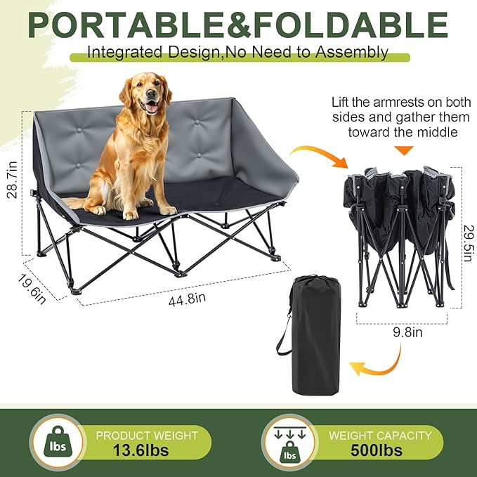 Portable Dog Camping Chairs for Dogs Raised Pet Bed for Outdoor Folding Chair Patio Lazy Puppy Cot Heavy Duty Pet Camping Gear(29 x 45 x 20 Inches,Check)