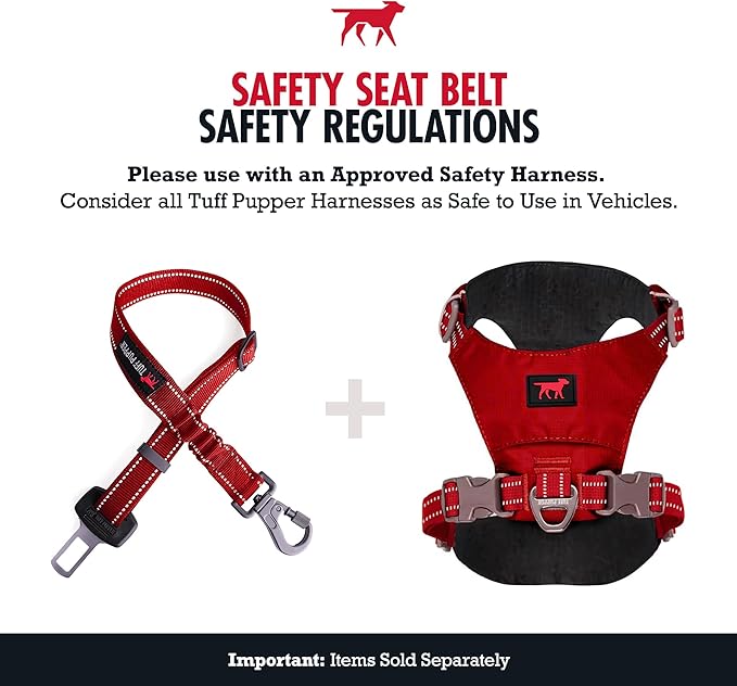 Tuff Pupper Dog Seat Belt | Adjustable Length Dog Seatbelt Restraint | Tangle-Free Locking Carabiner | Shock-Absorbing Bungee | Reflective Stitching for Visibility | Universal Fit for Cars & Trucks