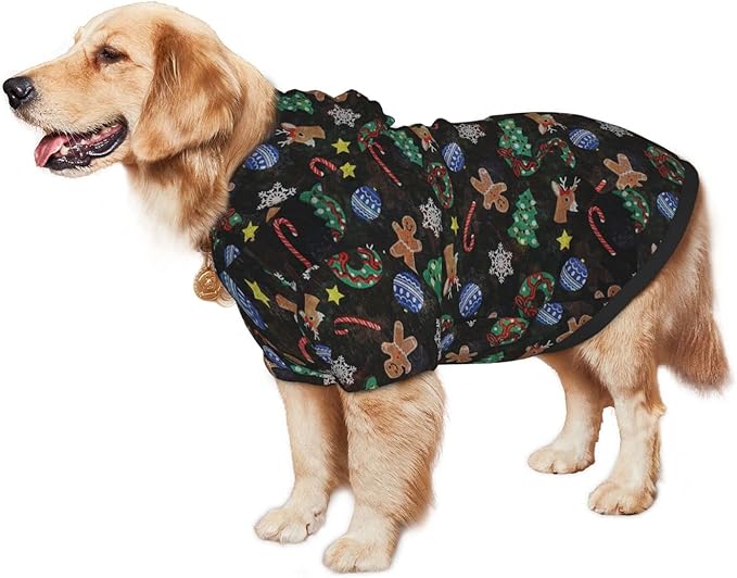 Xmas Tree Reindeer Ginger Cookie Hoodie,Christmas Cosplay Dog Clothes with Pocket and Hat Winter Clothes Sweaters X-Small
