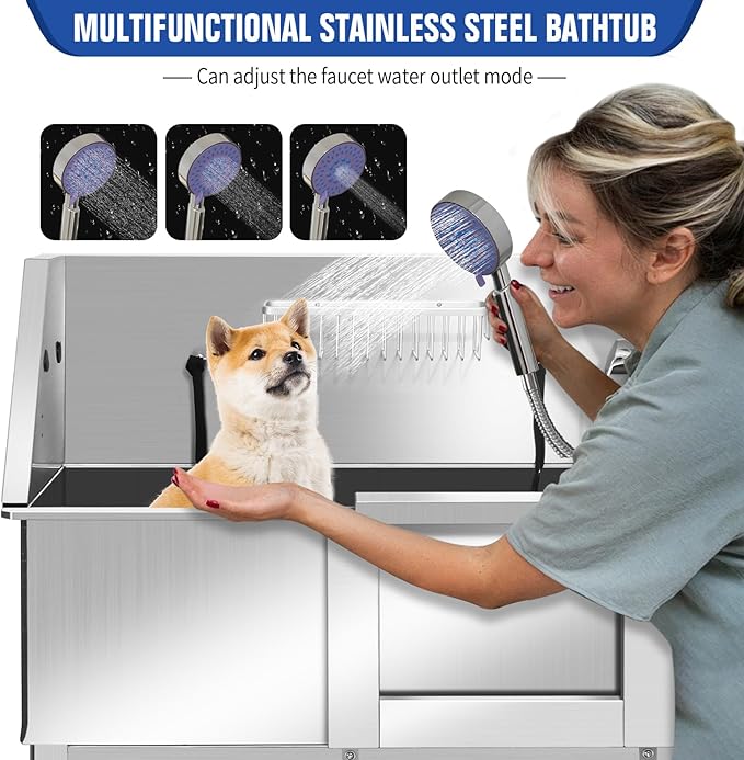 Professional Dog Washing Station, Stainless Steel Dog Bathing Station, Dog Wash Station, Storage Drawer, Upgrade Parts, Home, Commercial,34" R-RAMP