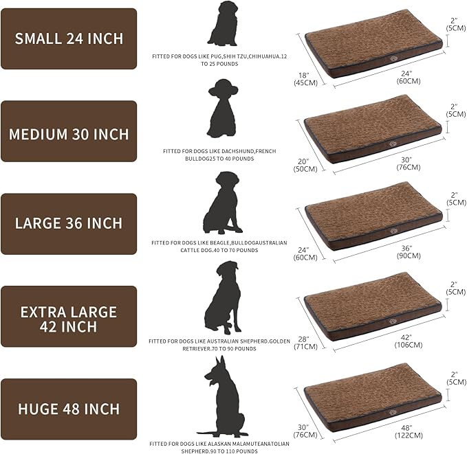 EMPSIGN Dog Bed Mat 41 Inch Reversible Warm & Cool,Washable Dog Crate Bed with Egg Crate Foam Support, Pet Sleeping Mat for Large Medium Small Dogs, Fluffy Kennel Pad(Brown)