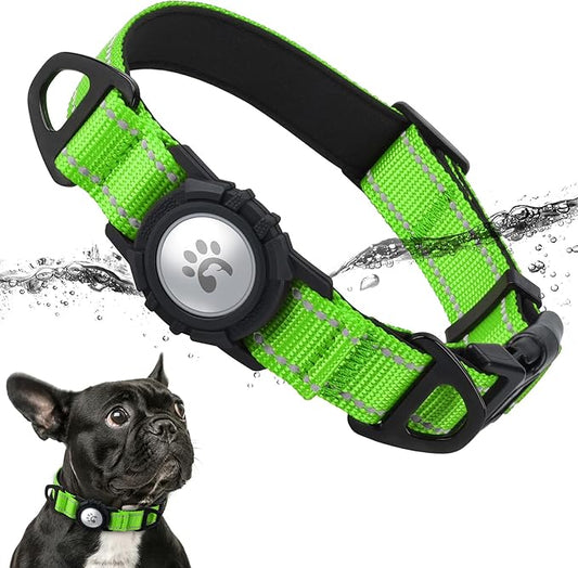 TagME Airtag Dog Collar,Waterproof Reflective Pet Collar with Airtag Holder,Soft Padded and Double D-Rings for Small Dogs,Green