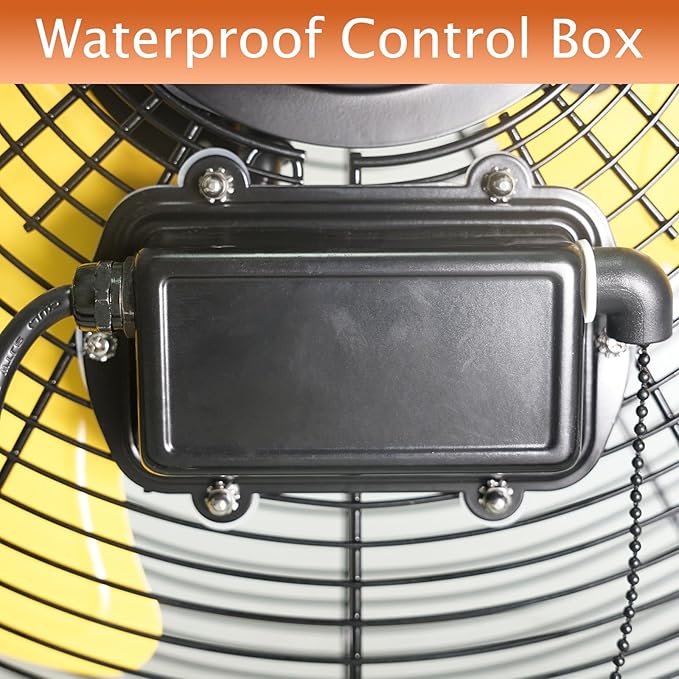 HiCFM 4600 CFM 18 inch Outdoor Safety Yellow Wall Mounted Fan with IP44 Enclosure Motor, Sealed Control Box, 9 FT Cord & GFCI Plug, 3-Speed Weatherproof for Patio, Workstation - UL Listed, 2 Pack