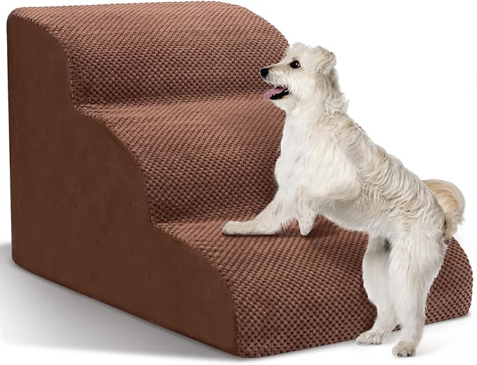 Dog Stairs for Small Dogs - High Density Foam Pet Steps, Extra Wide Dog Ramp with Non-Slip Bottom for High Beds, Couch and Sofa, Best for Dogs Injured, Older Doggy Cats