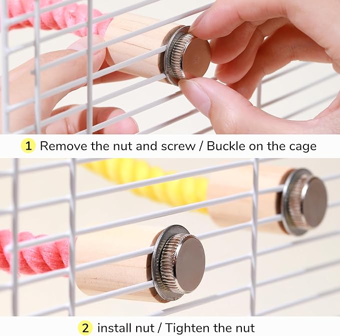 Multi-Color Rope Bird Perch Toys for Parrot Cage Stand, Climbing Swing Accessories for Cockatiel, Parakeets, Budgies, Lovebirds, Conures, Finches - 23.6 inch