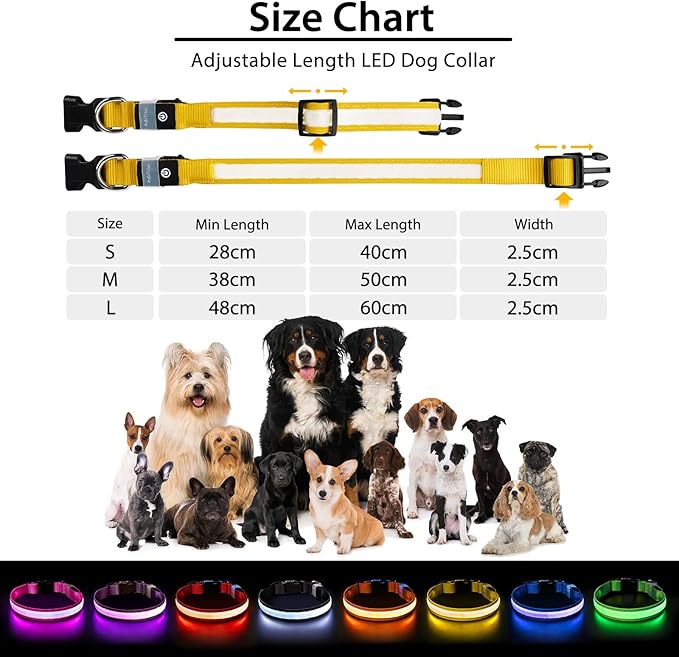 PcEoTllar Light up Dog Collar for Night Walking - LED Dog Collar Light Rechargeable Color Changing, Glow in The Dark Dog Collars Waterproof Glowing Dog Collars for Large Small Medium Dogs