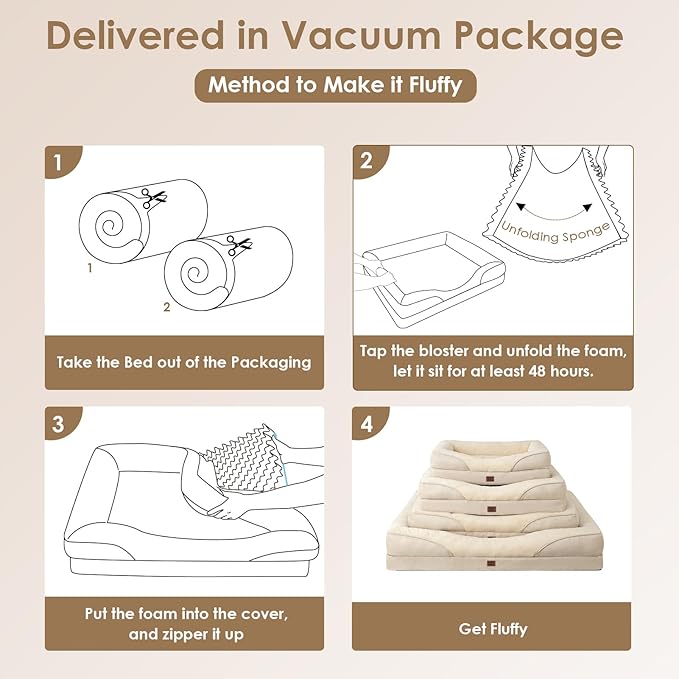 EHEYCIGA Memory Foam Dog Bed for Medium Size, Orthopedic Dog Sofa with Sides and Waterproof Liner, Washable Bolster Pet Couch with Removable Cover, 35x22x6.5 Inch, Beige