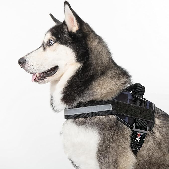 Dogline Dog Harness, Reflective No-Pull Adjustable Vest with Handle for Walking, Training, Breathable, No - Choke Harness for Small, Medium or Large Dogs Room for Patches Girraffe Grey S 18"-24"