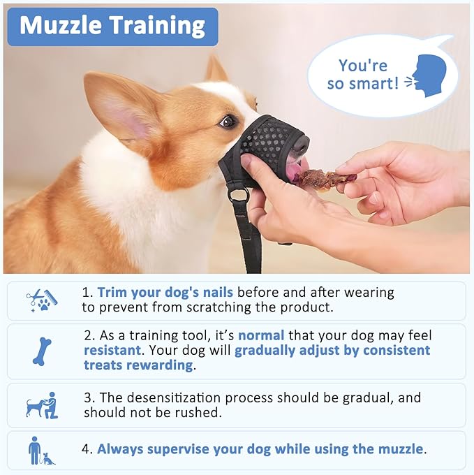 LUCKYPAW Soft Muzzle for Medium Large Sized Dogs Beagle Labrador German Shepherds, Dog Muzzle to Prevent Biting Chewing, Adjustable Breathable Mouth Guard for Grooming Walking Training(Blue, XL)