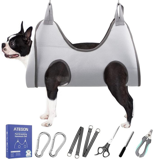 Pet Grooming Hammock Harness for Small Dogs & Cats Nail Trimming, Dog Sling for Cutting Nails, Dog Hanging Holder Hanger with Nail Clippers, Nail File, Scissors