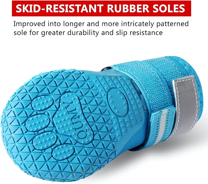 QUMY Dog Shoes for Large Dogs, Medium Dog Boots & Paw Protectors for Winter Snowy Day, Summer Hot Pavement, Waterproof in Rainy Weather, Outdoor Walking, Indoor Hardfloors Anti Slip Sole Blue 5