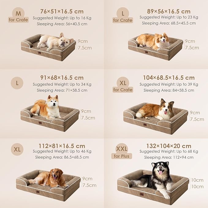 EHEYCIGA Orthopedic Dog Beds for Extra Large Dogs, Waterproof Memory Foam XL Pet Bed with Sides, Non-Slip Bottom and Egg-Crate Foam Big Dog Couch Bed with Washable Removable Cover, Beige