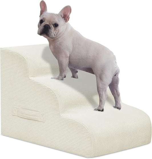 Dog Steps for Small Dogs, 3-Step Pet Ramp Stairs for High Beds and Sofa, Non-Slip Pet Stairs for Small Dogs and Cats, Removable and Easy to Clean Cover, Beige