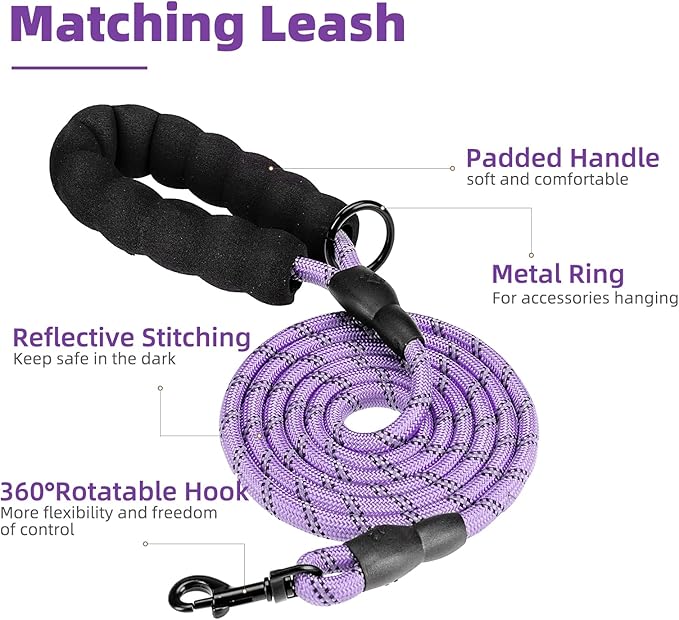 PUPTECK No Pull Dog Harness for Large, Adjustable Reflective Dog Harness with Handle Easy Control, Comfortable Soft Padded Pet Vest Harness for Large Dogs, Plaid Purple XL