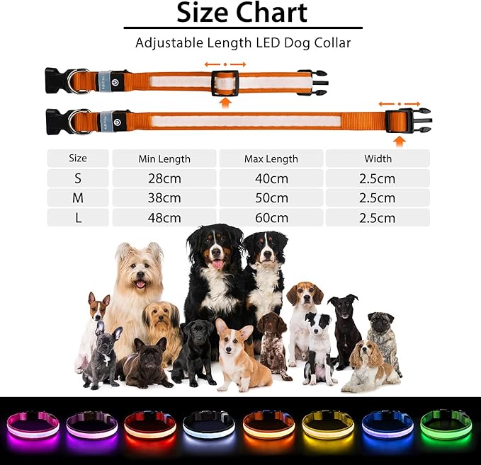 PcEoTllar Light up Dog Collar for Night Walking - LED Dog Collar Light Rechargeable Color Changing, Glow in The Dark Dog Collars Waterproof Glowing Dog Collars for Large Small Medium Dogs