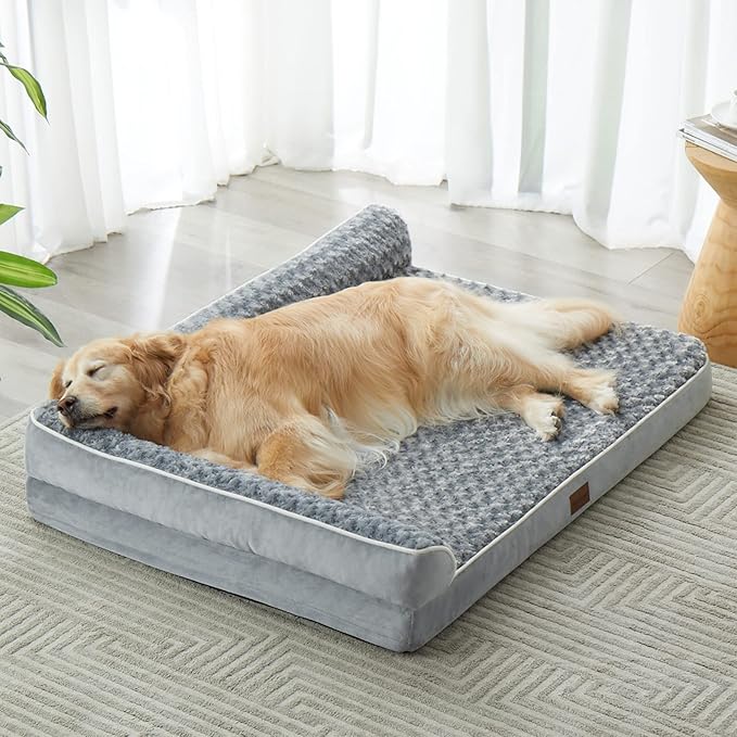 BFPETHOME Orthopedic Dog Bed for Extra Large Dogs-Big Waterproof Sofa Dog Bed with Removable Washable Cover, Large Pet Bed with Waterproof Lining and Nonskid Bottom,Pet Bed for Large Dogs, Grey