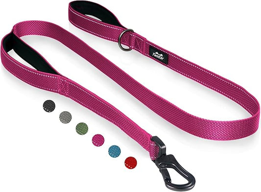 TwoEar 5FT 1IN Strong Rose Dog Leash with 2 Padded Handles, Traffic Handle Extra Control, Comfortable Soft Dual Handle, Auto Lock Hook, Reflective Walking Lead for Small Medium and Large Dogs
