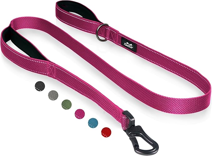 TwoEar 4FT 1IN Strong Rose Dog Leash with 2 Padded Handles, Traffic Handle Extra Control, Comfortable Soft Dual Handle, Auto Lock Hook, Reflective Walking Lead for Small Medium and Large Dogs