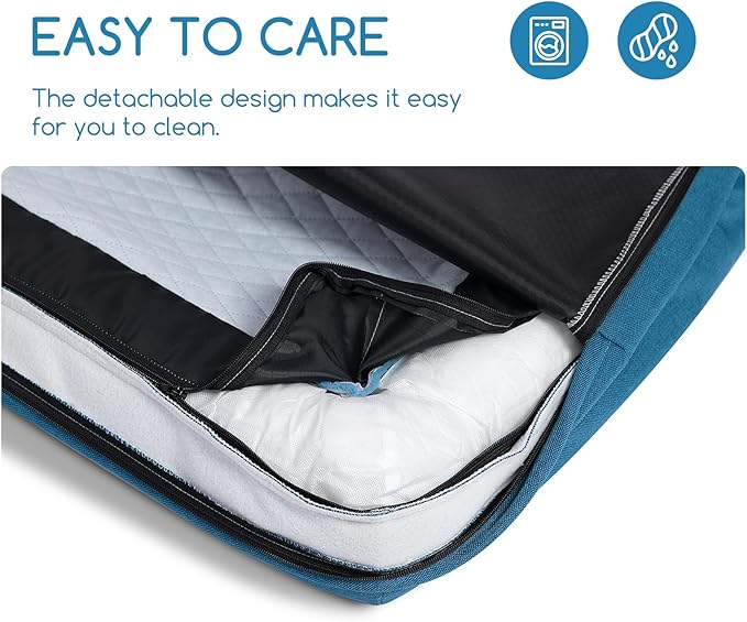 Hollypet Orthopedic Dog Bed for Large Dogs, Supportive Foam Pet Couch with Removable Washable Cover and Non-Slip Bottom, Waterproof Lining Dog Sofa Bed, Blue, L (36 * 26 * 8)