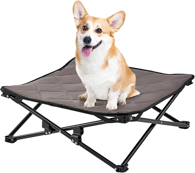 KingCamp Elevated Dog Bed for Small Dogs, Outdoor Raised Cooling Pet Cot Bed with Washable Breathable Mesh & No-Slip Feet Perfect for Camping, Backyard, Indoor Use (S, Black)
