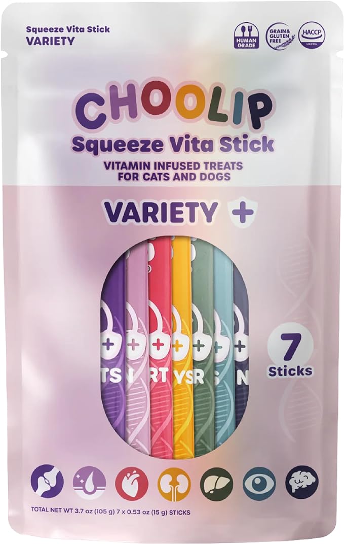 Squeeze Vita Stick Lickable Treats for Dogs & Cats. 7 Variety Support Sticks with Essential multivitamins. Soft and Tasty Paste for All Life Stages