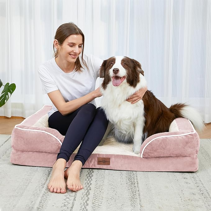 Comfort Expression Small Dog Beds Waterproof Orthopedic Foam Dog Sofa Beds for Medium Dogs Comfy Pet Bed with Washable Removable Cover & Non-Slip Bottom(Small,Pink)