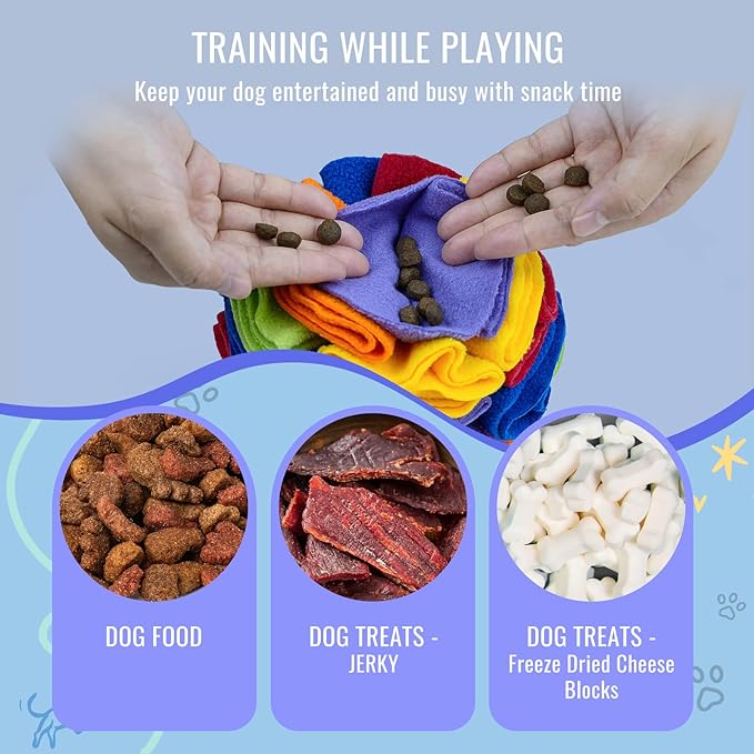 Pet Snuffle Ball, Puzzle Sniffing Interactive Dog Ball for Blind Dogs Training Stress Relief Dog Enrichment Toys Treat Machine Washable (20cm, Rainbow Color)
