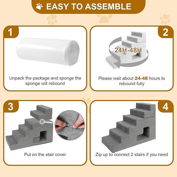Dog Stairs for Small Dogs 27”H, 6-Step Dog Steps for High Bed, High-Density Foam Pet Stairs with Non-Slip Removable Washable Cover to Get on Bed