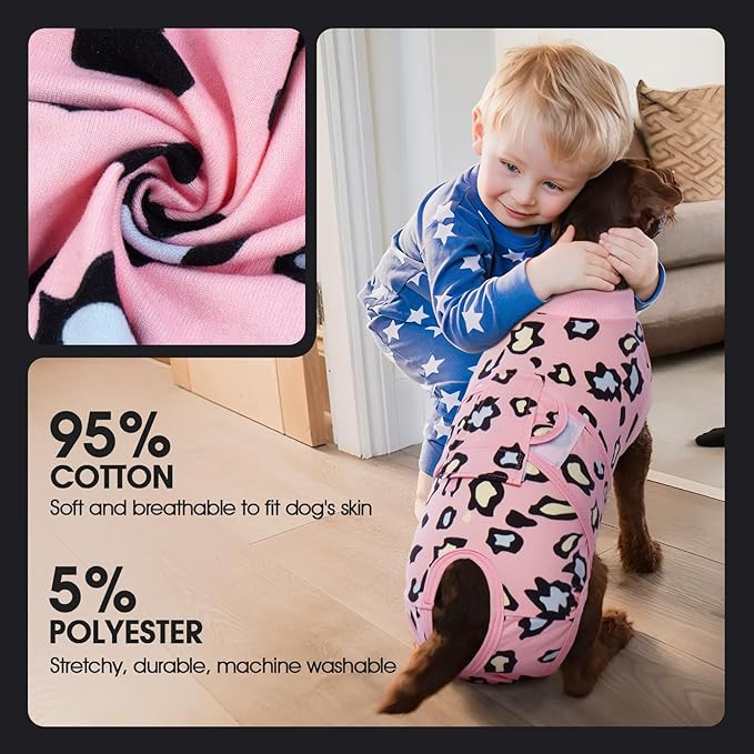 FUAMEY Recovery Suit for Dogs After Surgery,Soft Breathable Dog Bodysuit E-Collar & Cone Alternative Surgical Suit,Male Female Dog Neuter Spay Suits Anti Licking Wounds Onesie Pink Leopard S