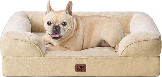 EHEYCIGA Orthopedic Dog Bed for Small Dogs, Waterproof Memory Foam Small Pet Beds with Sides, Non-Slip Bottom and Egg-Crate Foam Medium Dog Couch Bed with Washable Removable Cover, Graige