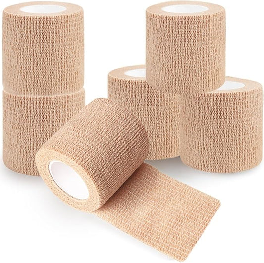 QUMY Self-Adhesive Bandage Wrap 6 Pack, 2 Inch x 5 Yards Cohesive Breathable Non-Woven Vet Tape for Pets, Dog Bandage Shoes, Wound First Aid Gauze for Dog, Horse, Cat, Elastic Wrap for Ankle, Sports