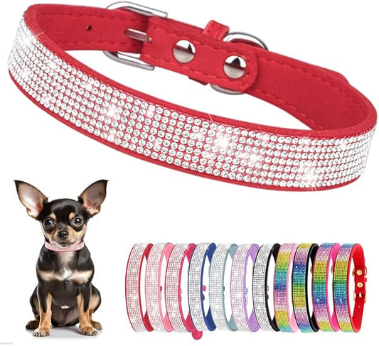 Rhinestone Dog Collar for Small Dogs, Bling Diamond Fancy Crystal Glitter Pretty Jewel Pet Puppy Collars for XXS XS Small Medium Large Breed Girl Dogs Female Cats Kitten, Red XL