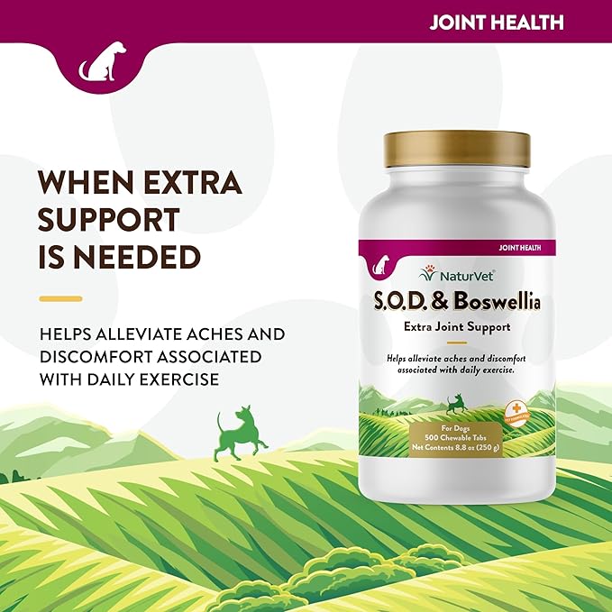 NaturVet S.O.D. & Boswellia Extra Joint Support Dog Supplement – Dog Hip Supplement – Helps Alleviate Aches, Pain – for Dog Flexibility, Healthy Joint Function – 500 Ct. Chewable Tablets