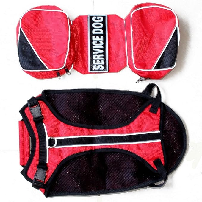 Serijoars Dog Vest Harnesses with Saddlebag Backpack for Camping & Travel - Reflective Hound Hiking Backpack Saddle Bag - Lightweight Vest Harness for Medium & Large Dogs (Red, M)