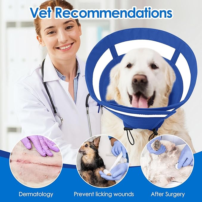 SAWMONG Soft Cone for Dogs, Dog Cones for Medium Dogs, Adjustable Pet Recovery Collar to Stop Licking, Comfy Elizabeth E-Collar for Dogs After Surgery Alternative (M,Blue)
