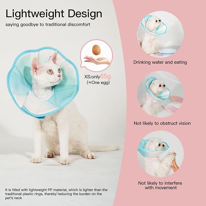 Touchdog Foldable Dog Cone Collar for Cats & Dogs - Adjustable Soft Recovery Collar with Waterproof PU Coating, Lightweight Design, 24.5cm/9.6in Wide Barrier (Blue Gradient Color, M)