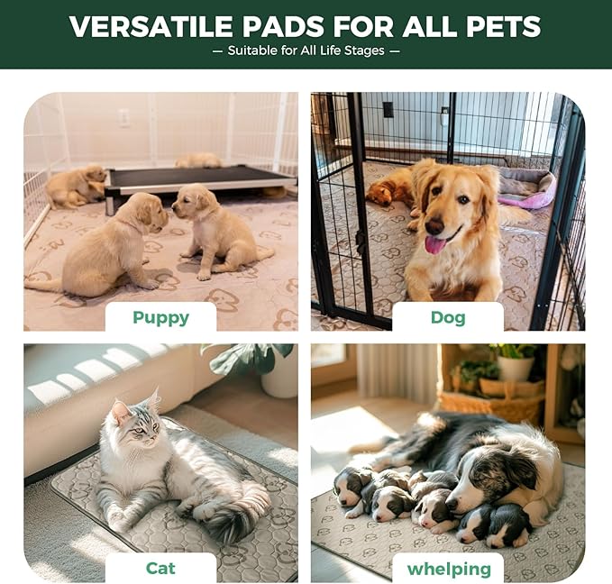 FXW Washable Pee Pads for Dogs, Puppy Pads with Super Absorbent, Specifically Designed Rollick/Homeplus 32/40/45inch 6 Panels Dog Playpen, 98" x 43" Rectangle, Khaki, 1 Pack
