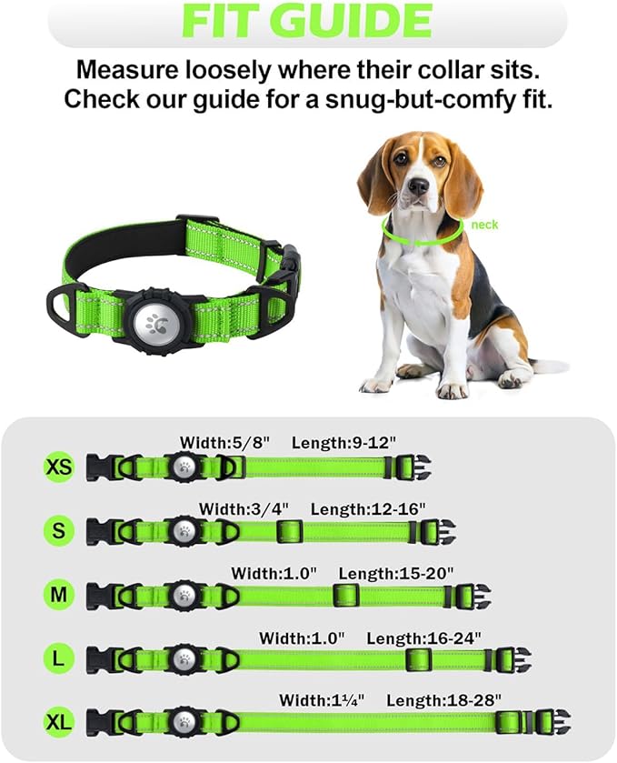 TagME Airtag Dog Collar,Waterproof Reflective Pet Collar with Airtag Holder,Soft Padded and Double D-Rings for Puppy,Green
