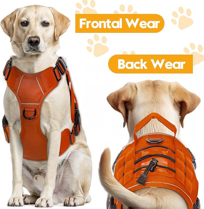 Heavy-Duty Tactical Dog Harness for Large Dogs, No Pull Adjustable Reflective Pet Vest with Molle System, K9 Military-Grade Control for Service Training, Outdoor & 10+ Breeds, Orange, Medium