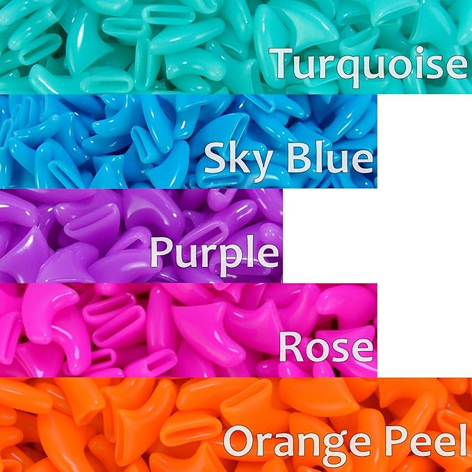 zetpo 100 pcs Cat Nail Caps | Cat Claw Covers | with Adhesives and Applicators (M, Turquoise, Sky Blue, Purple, Rose, Orange Peel)