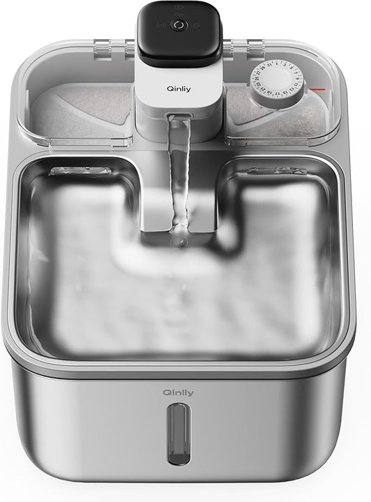 Stainless Steel Cat Water Fountain Wireless for Cats Indoor, Automatic Metal Dog Water Dispenser,Cordless Battery Operated Pet Drinking Fountain,Rechargeable Waterer with Motion Sensor 123oz, Gray