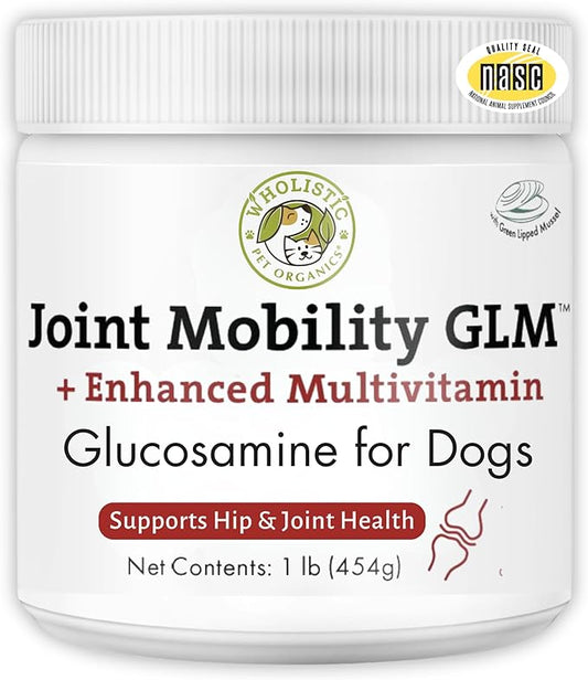 Wholistic Pet Organics Joint Mobility GLM - 1 Lb - Glucosamine for Dogs Chondroitin Supplement Green Lipped Mussels - Joint Supplement for Dogs - Arthritis Pain Reliever for Large & Small Breeds