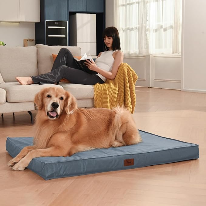 Orthopedic Dog Bed for Large Dogs - Pet Bed with Removable Washable Cover, Big Waterproof Dog Bed for Large Sized Dogs with Egg Crate Foam, Blue