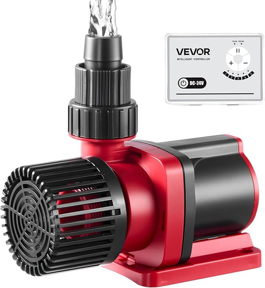 VEVOR Aquarium 24V DC Water Pump, 60W, 1750 GPH Marine Wavemaker Return Pump with Controller, Adjustable Flow, Feed Mode, 16 ft Maximum Lift, for Saltwater Freshwater Fish Tank Sump Pond Circulation
