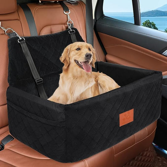 Dog Car Seat for Large Medium Dogs,Portable Washable Pet Car Seat Under 55 lbs,Dog Booster Seat with Thick Cushion,2 Safety Leashes Travel Car Dog Bed
