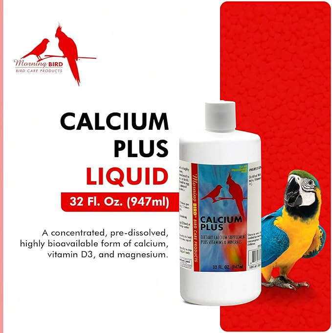 Morning Bird Calcium Plus Liquid Supplement for Birds - Liquid Calcium Formula with Magnesium and Vitamin D3 Calcium Supplement for All Birds – 32 Fl Oz