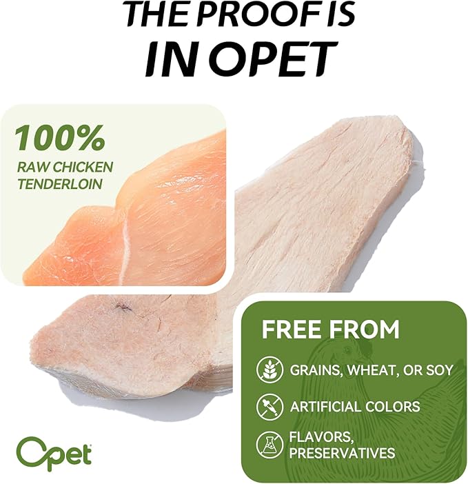 OPET Freeze Dried Chicken Cat Treats, Single Ingredient Grain Free High Protein Pet Food for Cats and Dogs, Healthy Training Snacks, Freeze Dried Cat Food (Chicken Breast, 1.48 Ounce)