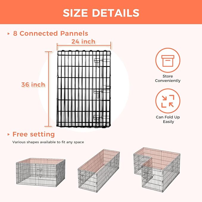 Foldable Dog Playpen 36" Height 8 Panels Metal Exercise Pen with Door - Indoor/Outdoor Dog Play Pen for Small-Medium Dogs, Portable Pet Fence for Yard Garden Camping, Black