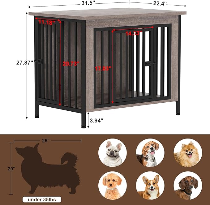 EasyCom 31.5" Small Dog Crate Furniture, Chew-Resistant Dog Crates for Small and Medium Dogs, Dog Kennel Furniture Indoor with 2 Doors and 3.94" Raised Feet, as TV Stand, End Table, Crate Table
